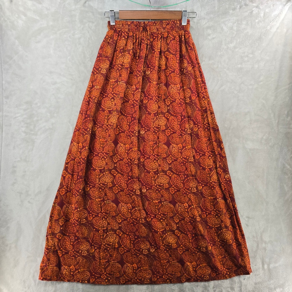Lucy & Yak Women S Esme Maxi Skirt Orange Paisley Elastic Waist Viscose